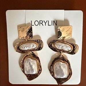 Gold-Tone Pearl Drop Statement Earrings